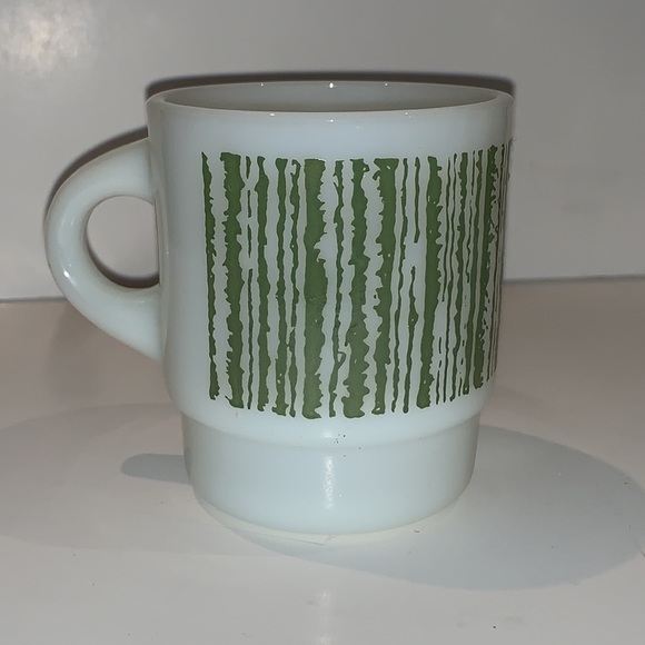 Fire King Green Bar Code Milk Glass Stacking Mugs, Vtg 1970's, by Anchor Hocking - Picture 5 of 7